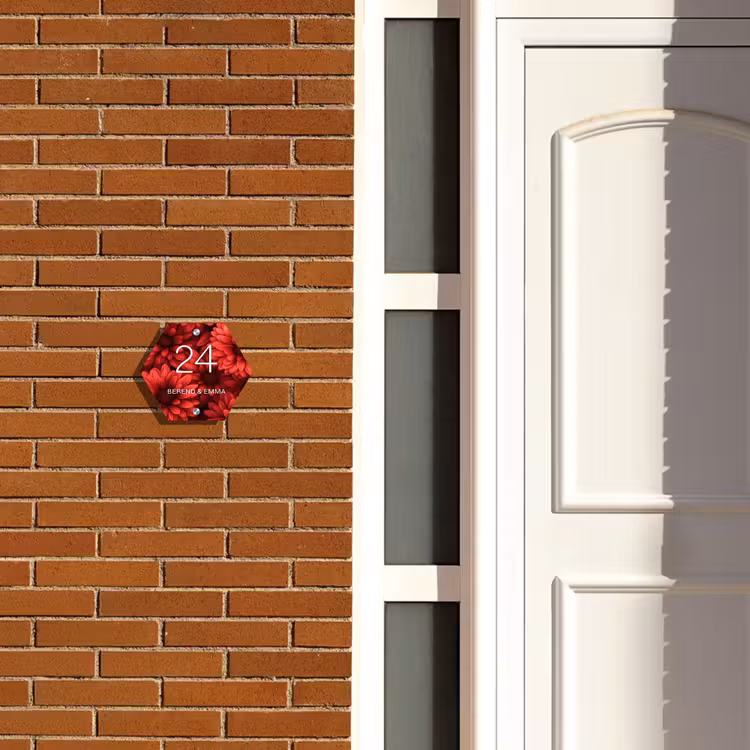 Rode bloemen - Klassiek Naambord Hexagon klein -sfeer3-hexagon-XS