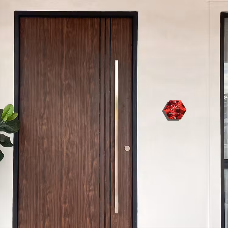 Rode bloemen - Klassiek Naambord Hexagon klein -sfeer10-hexagon-XS