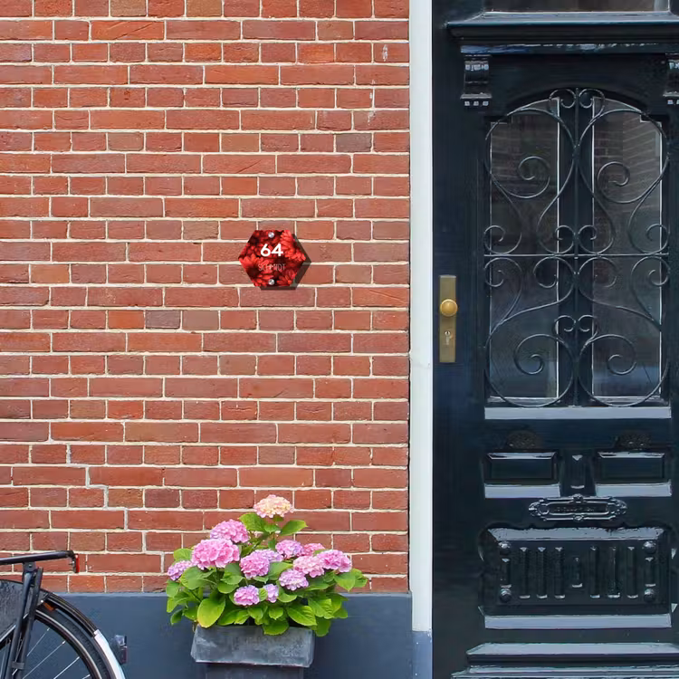 Rode bloemen - Modern Naambord Hexagon klein -sfeer8-hexagon-XS