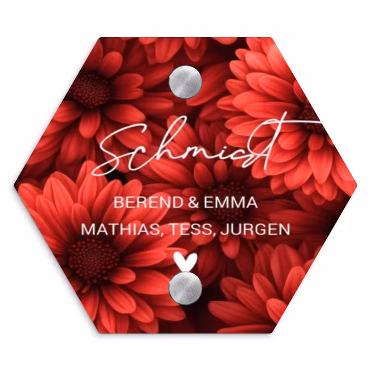 Rode bloemen - Sierlijk Naambord Hexagon klein -3d