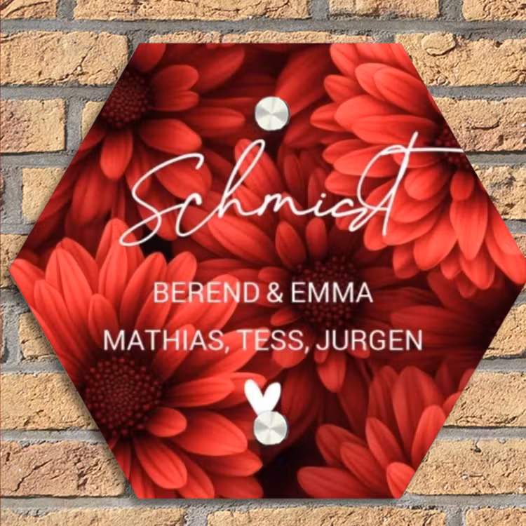 Rode bloemen - Sierlijk Naambord Hexagon klein -sfeer1