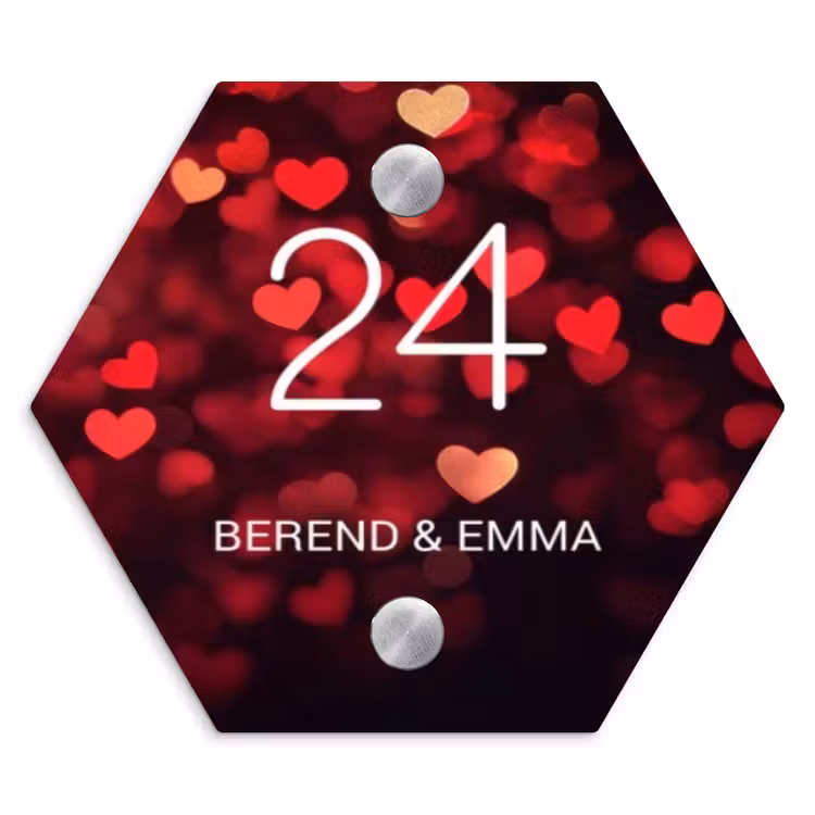 Rode hartjes - Klassiek Naambord Hexagon klein -3d