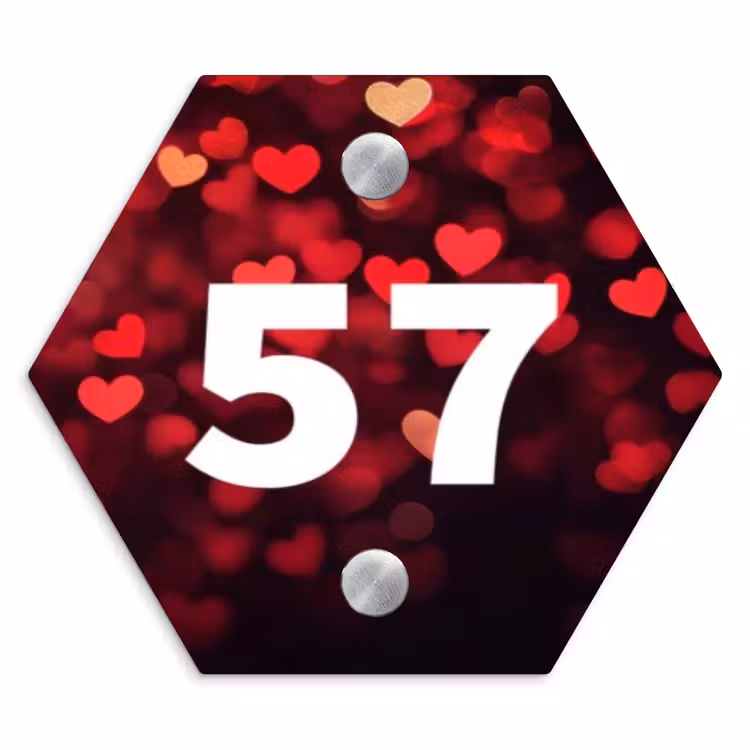 Rode hartjes - Traditioneel Naambord Hexagon klein -3d