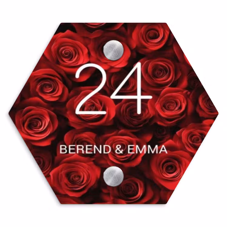 Rode rozen - Klassiek Naambord Hexagon klein -3d