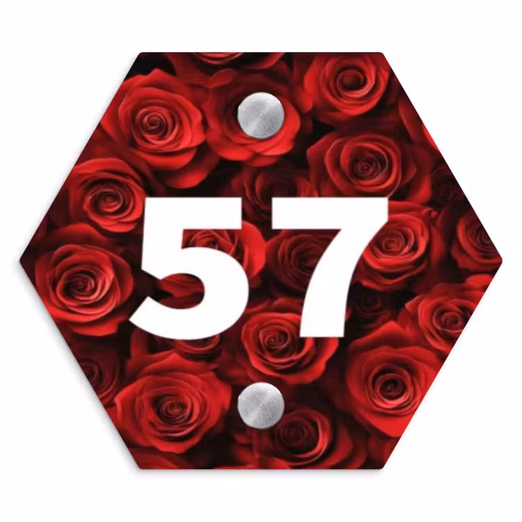 Rode rozen - Traditioneel Naambord Hexagon klein -3d