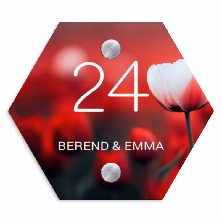 Rode tulpen - Klassiek Naambord Hexagon klein -3d