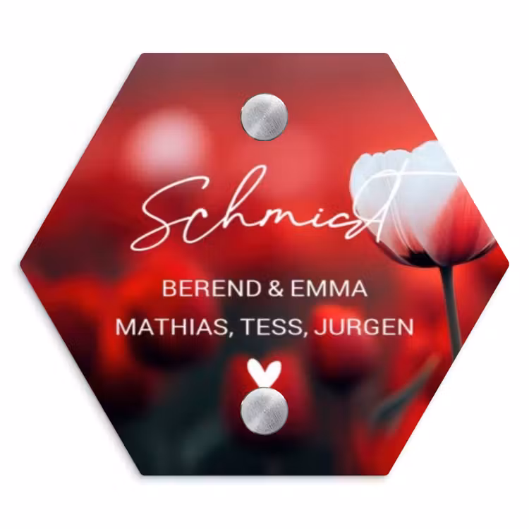 Rode tulpen - Sierlijk Naambord Hexagon klein -3d