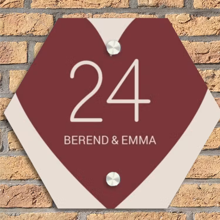 Rood hart - Klassiek Naambord Hexagon klein -sfeer1