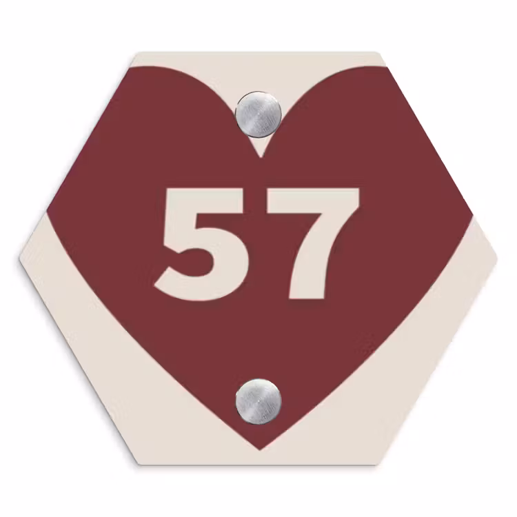 Rood hart - Traditioneel Naambord Hexagon klein -3d