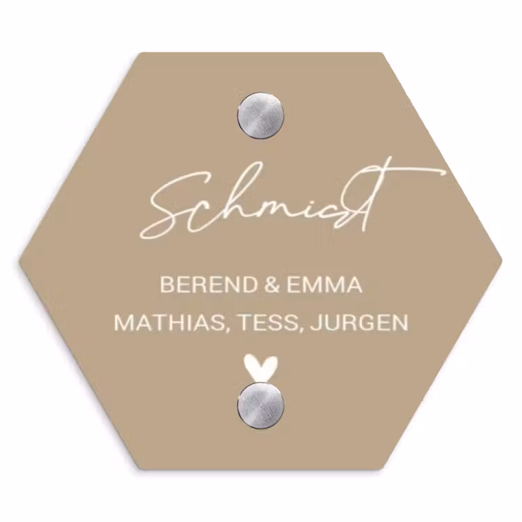 Zandkleur - Sierlijk Naambord Hexagon klein -3d