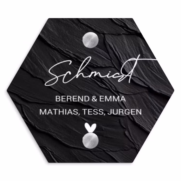 Leisteen - Sierlijk Naambord Hexagon klein -3d