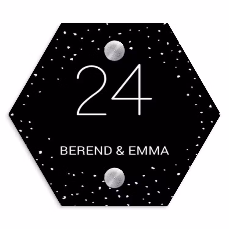 Zwart met stippen - Klassiek Naambord Hexagon klein -3d