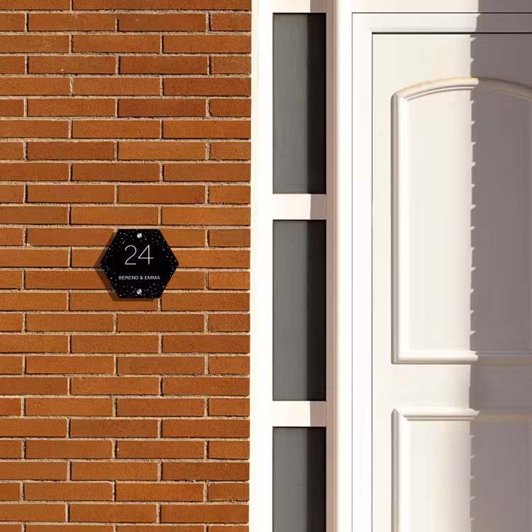 Zwart met stippen - Klassiek Naambord Hexagon klein -sfeer3-hexagon-XS