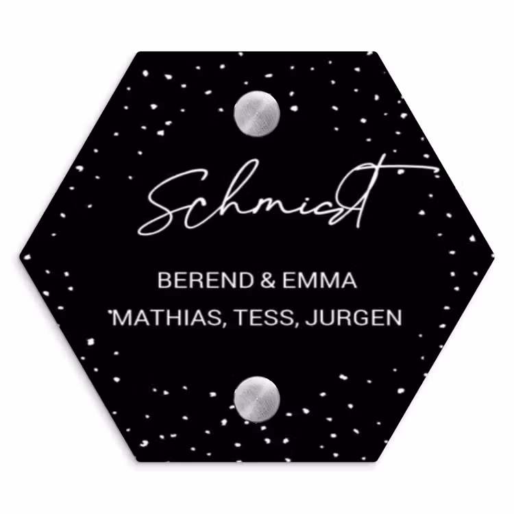 Zwart met stippen - Sierlijk Naambord Hexagon klein -3d