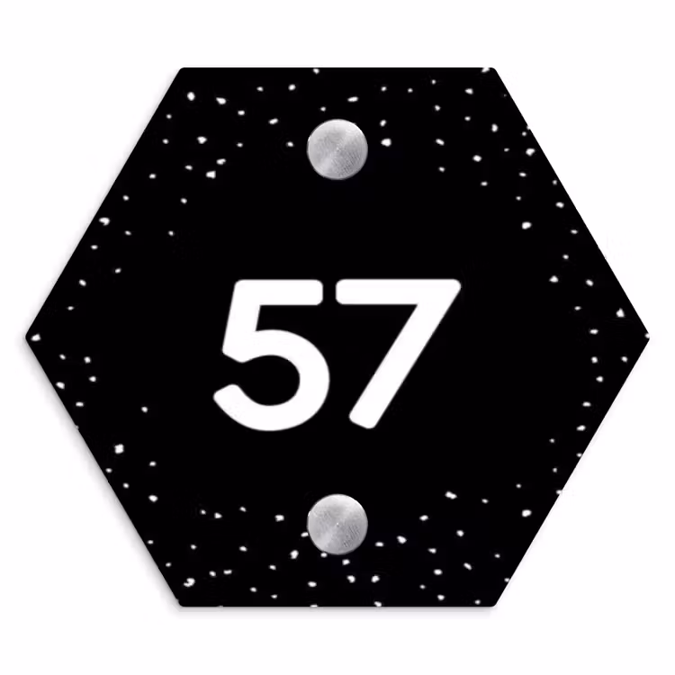 Zwart met stippen - Traditioneel Naambord Hexagon klein -3d