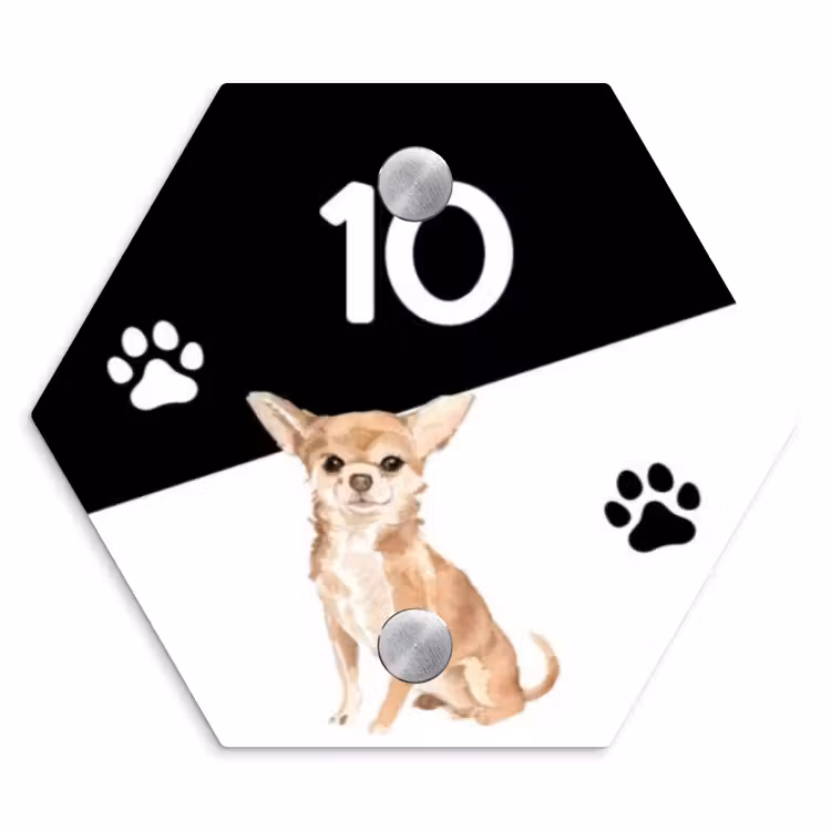 Zwart wit - Huisdier - Chihuahua Naambord Hexagon klein -3d