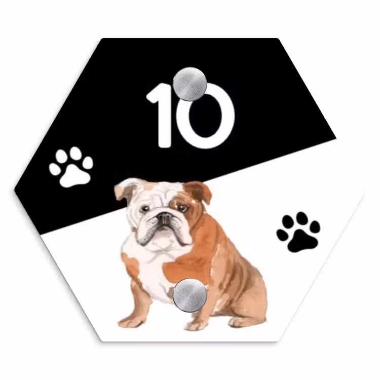 Zwart wit - Huisdier - Engelse bulldog Naambord Hexagon klein -3d