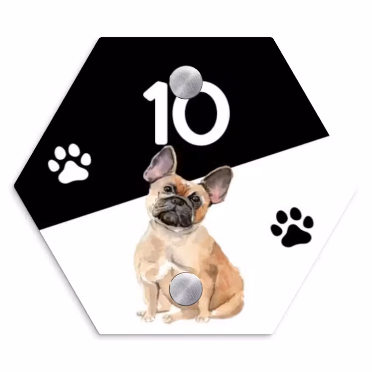 Zwart wit - Huisdier - Franse bulldog Naambord Hexagon klein -3d
