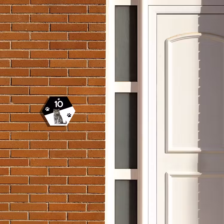 Zwart wit - Huisdier - Grijze kat Naambord Hexagon klein -sfeer3-hexagon-XS