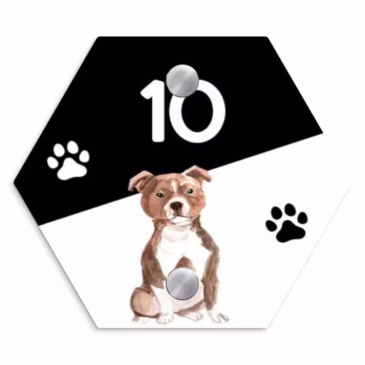 Zwart wit - Huisdier - Staffordshire bullterriër Naambord Hexagon klein -3d