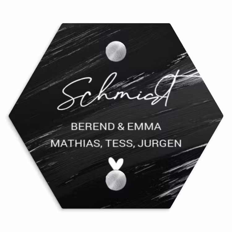 Zwart verftextuur - Sierlijk Naambord Hexagon klein -3d