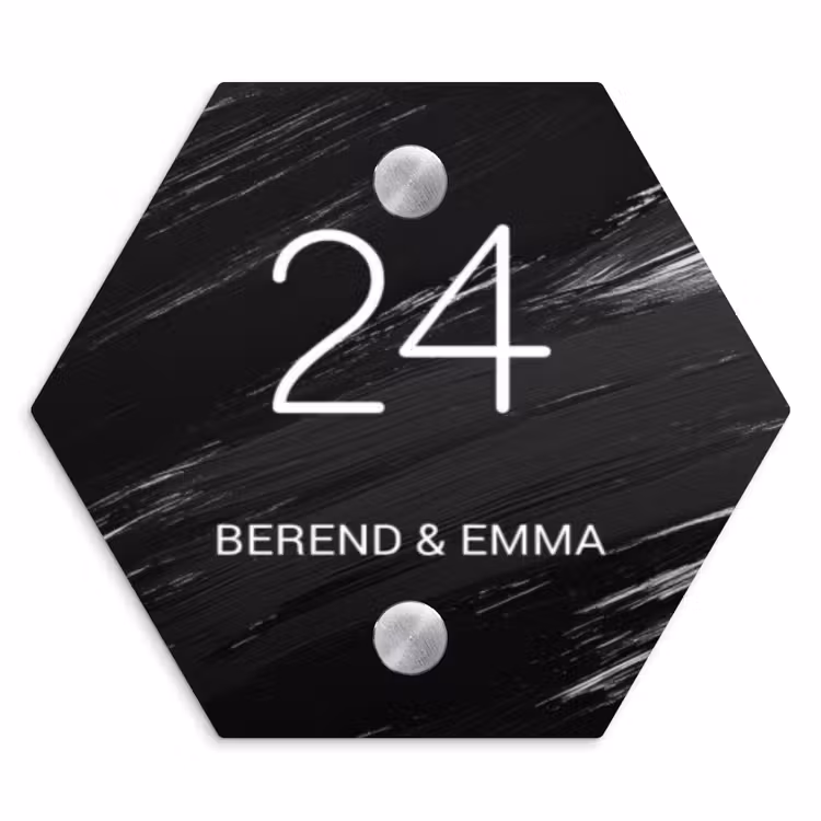 Zwart verftextuur - Klassiek Naambord Hexagon klein -3d