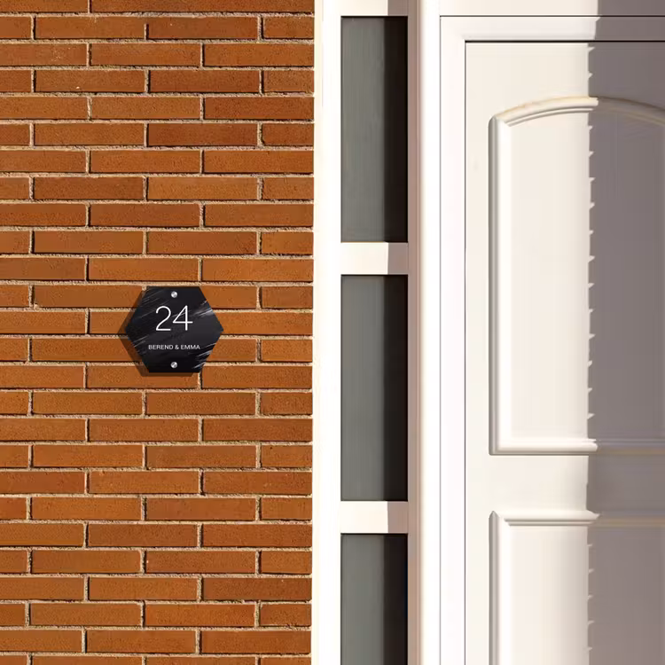 Zwart verftextuur - Klassiek Naambord Hexagon klein -sfeer3-hexagon-XS