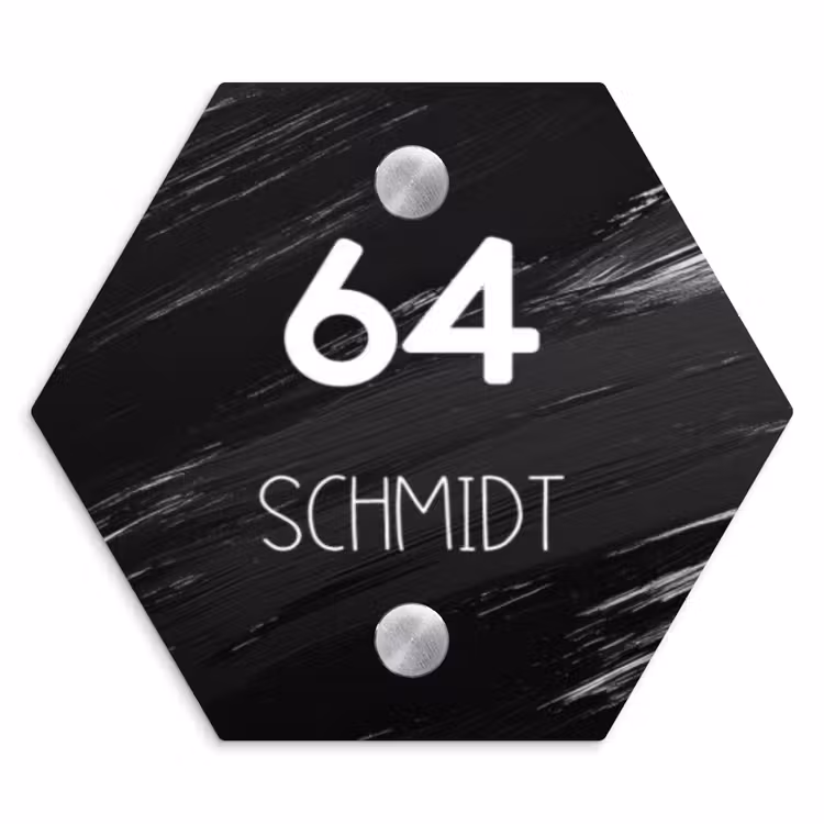 Zwart verftextuur - Modern Naambord Hexagon klein -3d