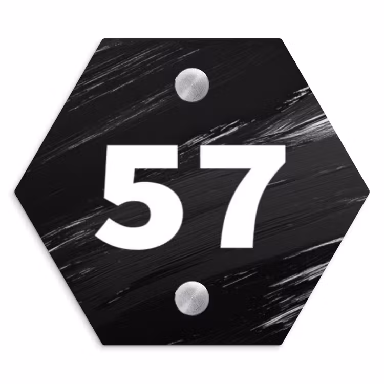 Zwart verftextuur - Traditioneel Naambord Hexagon klein -3d