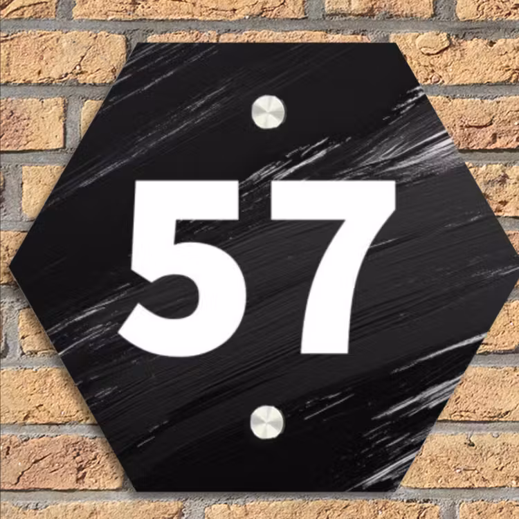 Zwart verftextuur - Traditioneel Naambord Hexagon klein -sfeer1