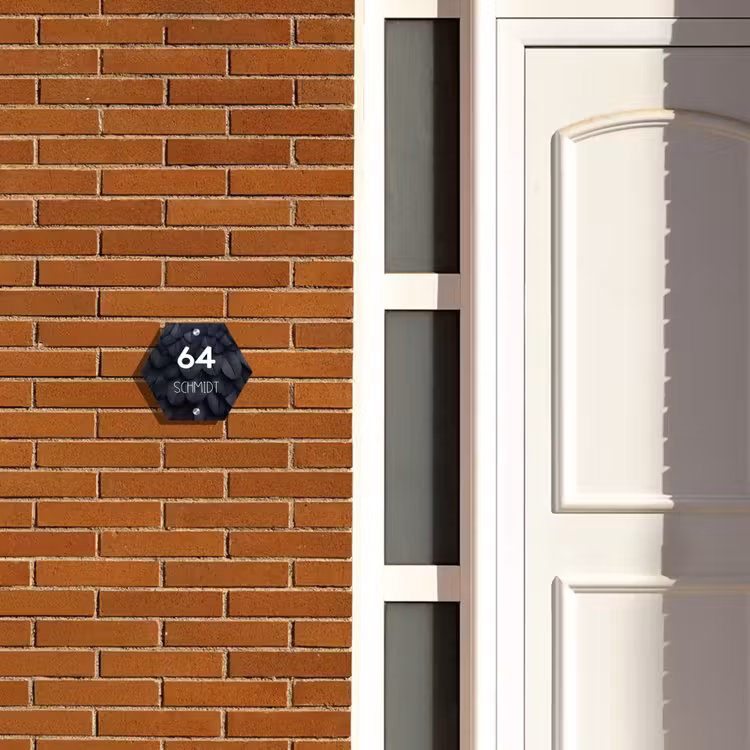 Zwarte veren - Modern Naambord Hexagon klein -sfeer3-hexagon-XS