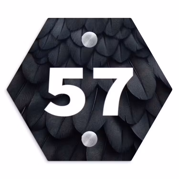Zwarte veren - Traditioneel Naambord Hexagon klein -3d