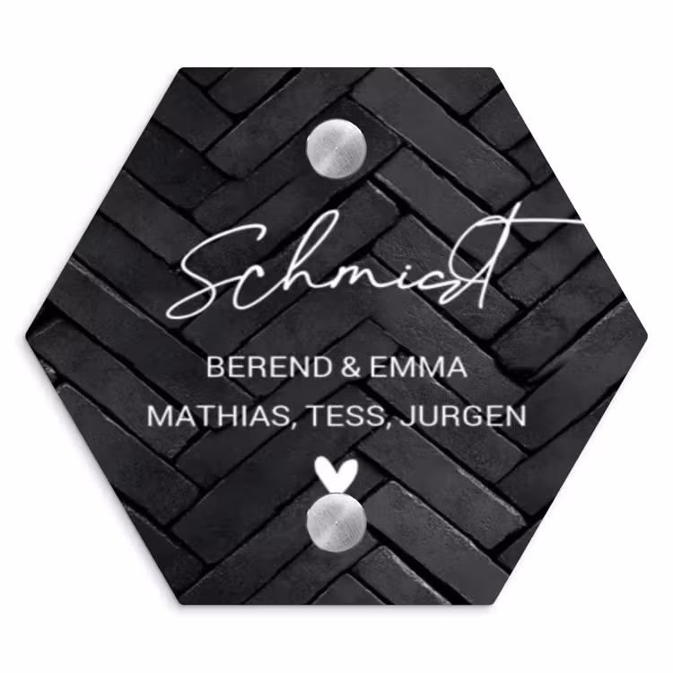 Zwarte tegels - Sierlijk Naambord Hexagon klein -3d