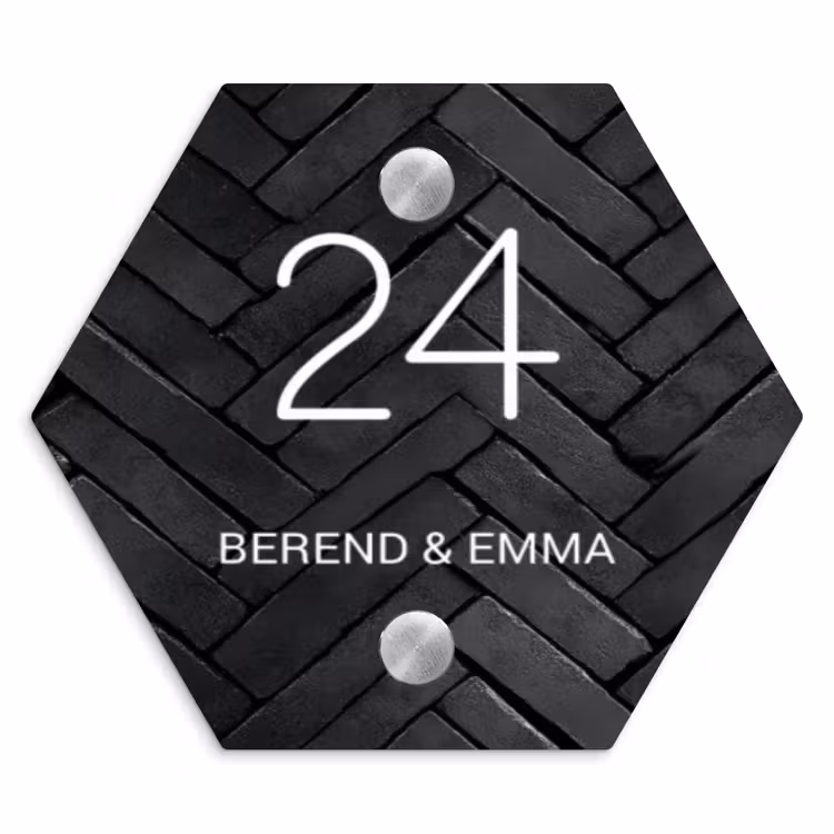Zwarte tegels - Klassiek Naambord Hexagon klein -3d