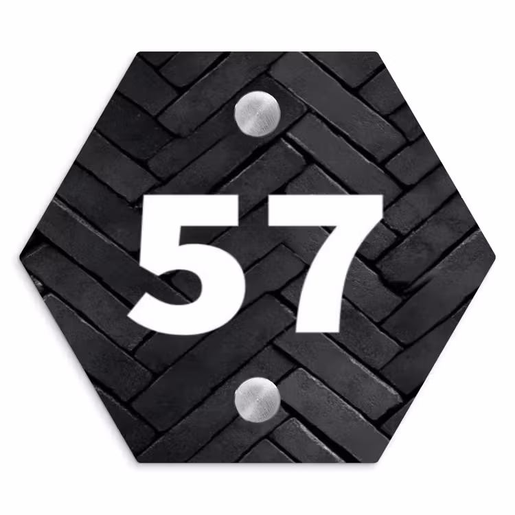 Zwarte tegels - Traditioneel Naambord Hexagon klein -3d
