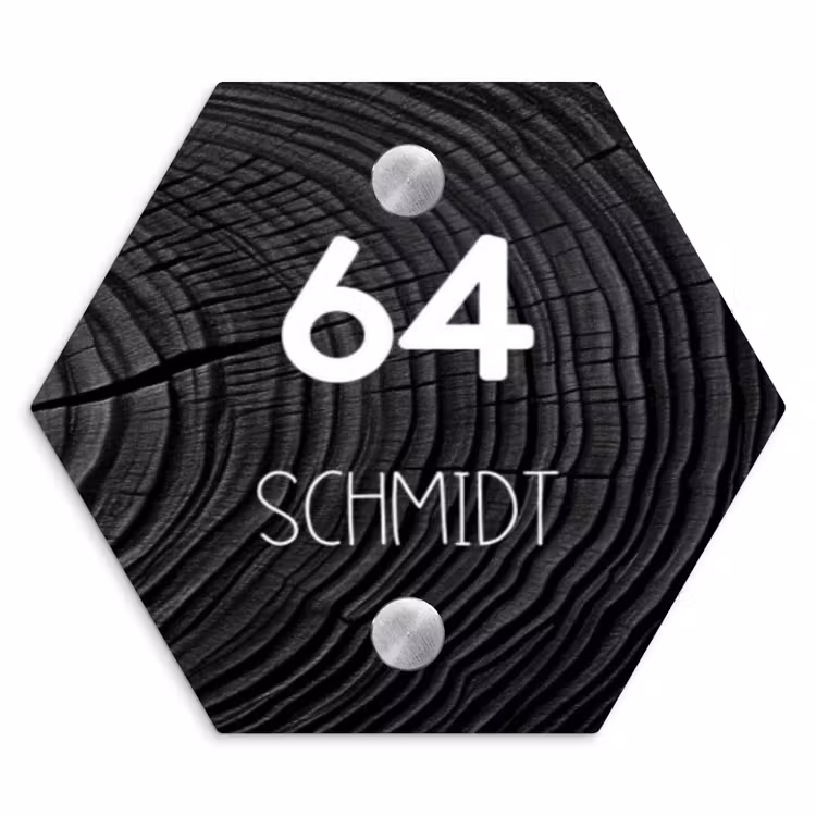 Zwarte houten nerf - Modern Naambord Hexagon klein -3d