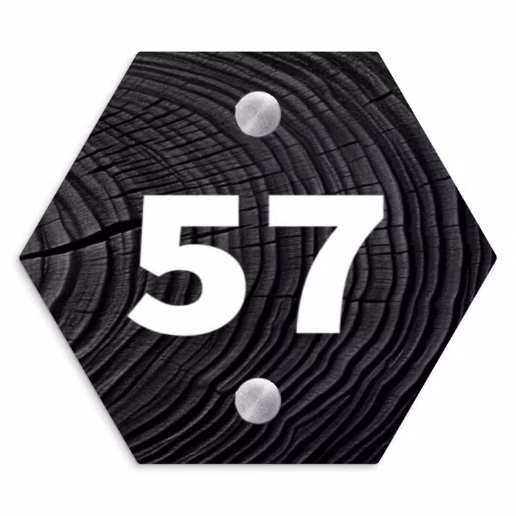 Zwarte houten nerf - Traditioneel Naambord Hexagon klein -3d