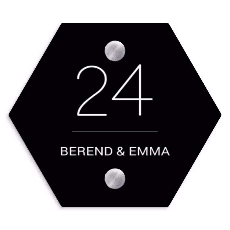 Zwart vlak - Klassiek Naambord Hexagon klein -3d