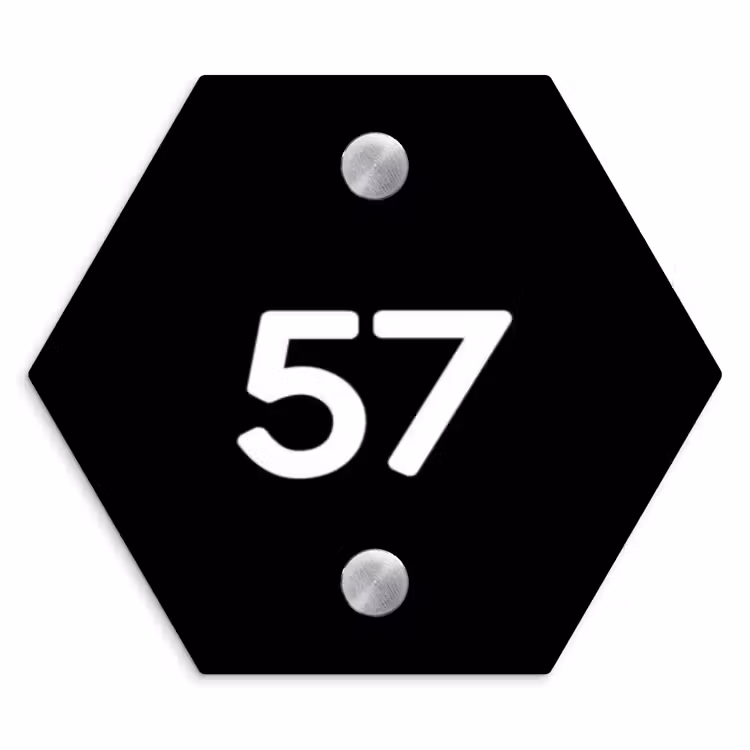 Zwart vlak - Traditioneel Naambord Hexagon klein -3d