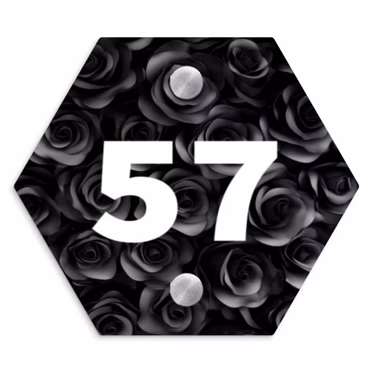 Zwarte rozen - Traditioneel Naambord Hexagon klein -3d