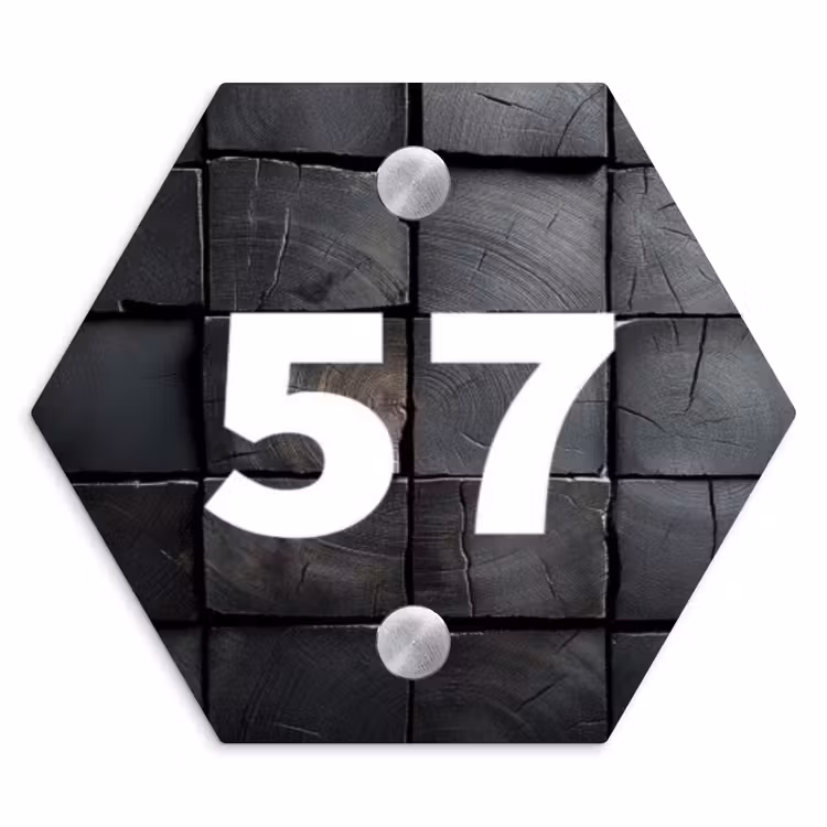 Zwarte houtblokken - Traditioneel Naambord Hexagon klein -3d