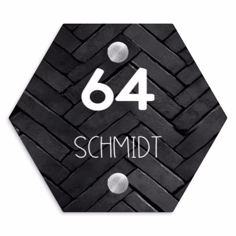 Zwarte stenen - Modern Naambord Hexagon klein -3d