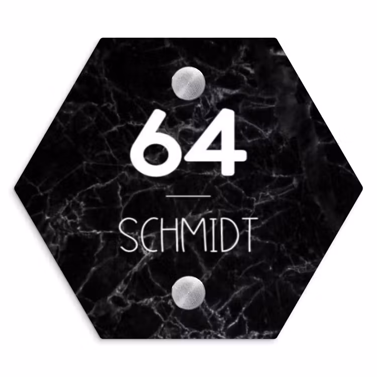 Zwarte marmer - Modern Naambord Hexagon klein -3d