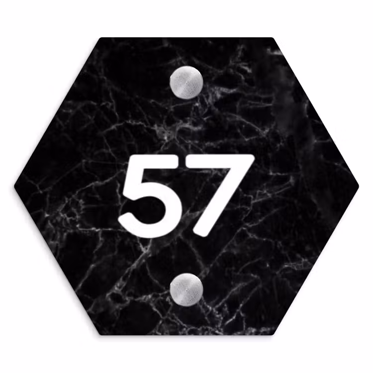 Zwarte marmer - Traditioneel Naambord Hexagon klein -3d