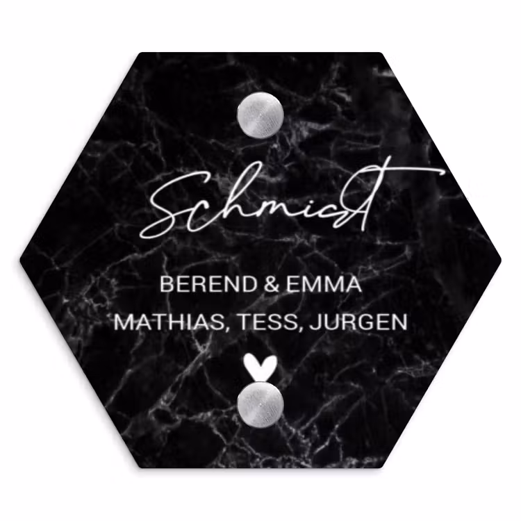 Zwarte marmer - Sierlijk Naambord Hexagon klein -3d