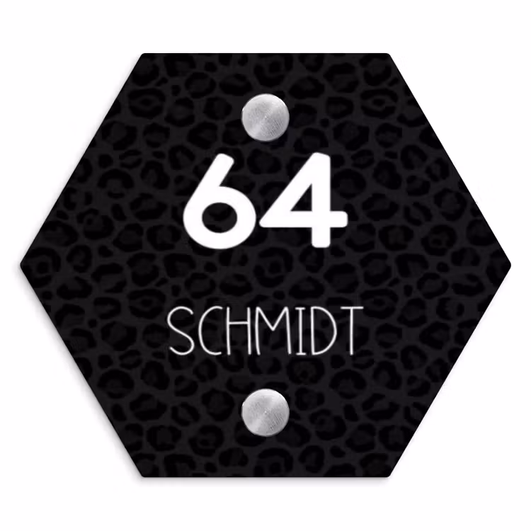 Zwart panterprint - Modern Naambord Hexagon klein -3d