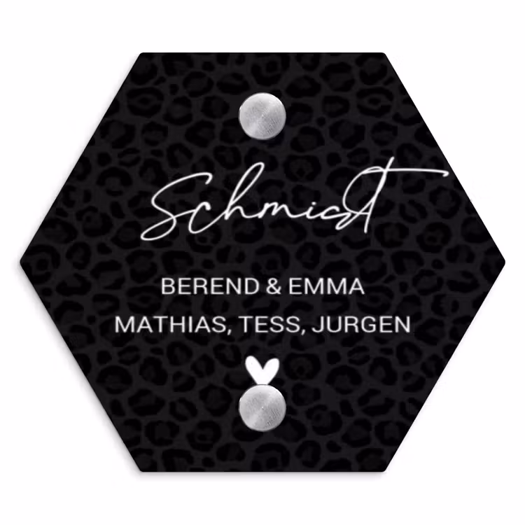 Zwart panterprint - Sierlijk Naambord Hexagon klein -3d
