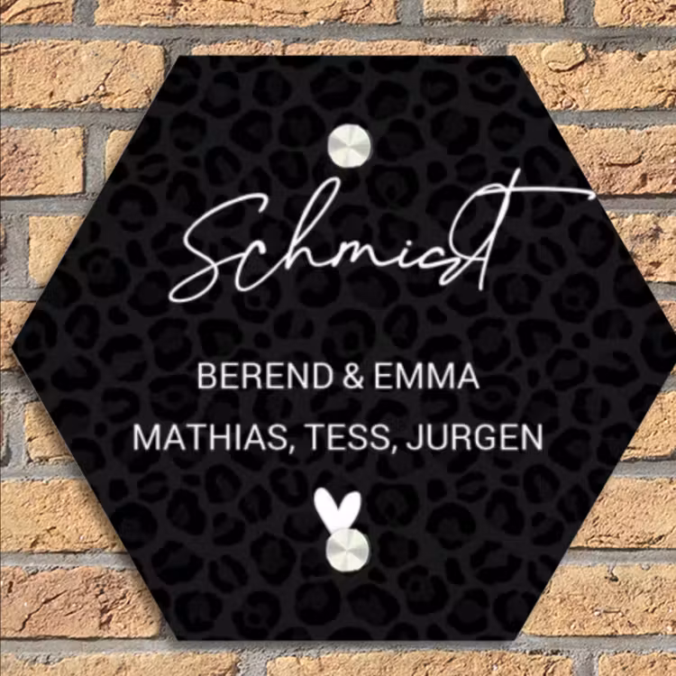 Zwart panterprint - Sierlijk Naambord Hexagon klein -sfeer1