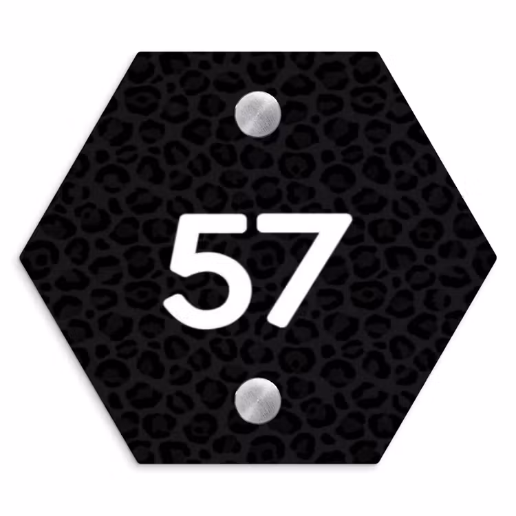 Zwart panterprint - Traditioneel Naambord Hexagon klein -3d