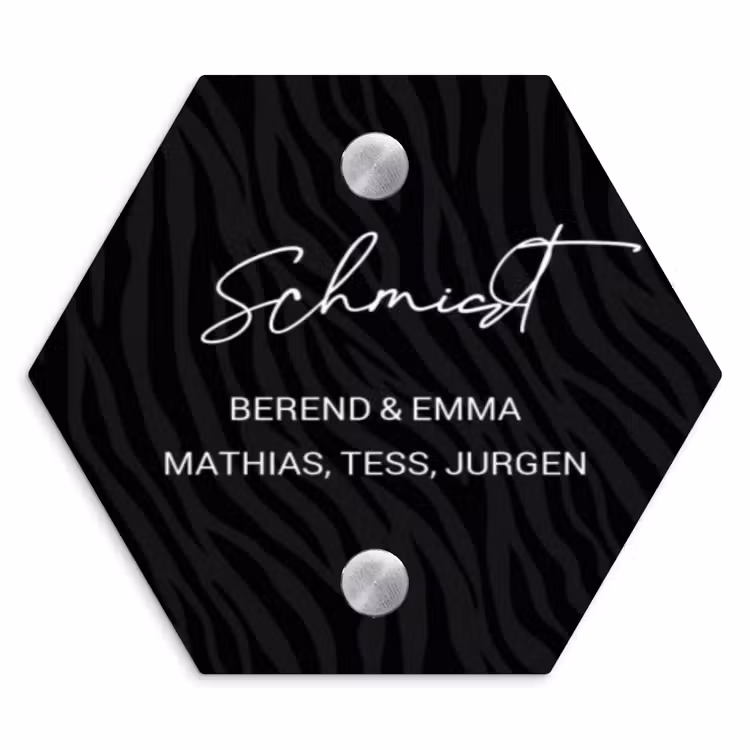 Zwart zebraprint - Sierlijk Naambord Hexagon klein -3d